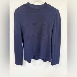 St. John Basics Navy Rib Knit Zipper Shoulder Sweater S EUC